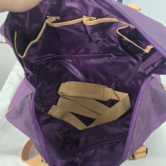 JM New York Duffle Bag Weekender Purple Tan Detachable Strap 18" x 10" x 8" - Picture 8 of 13